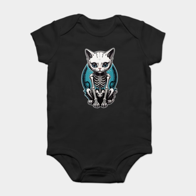 White Skeleton Cat 3 Baby Bodysuit by Grave Digs